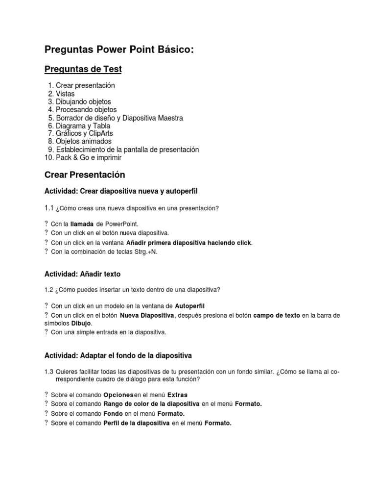 Preguntas sobre PowerPoint Básico | PDF | Microsoft PowerPoint ...