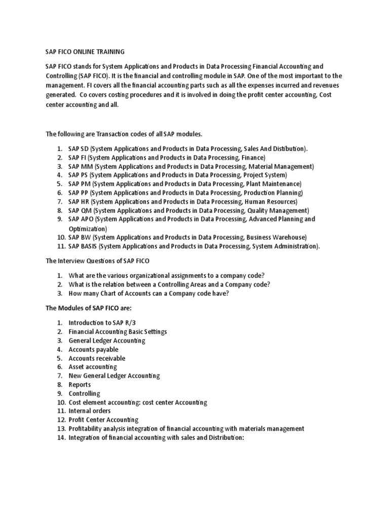 The Modules of SAP FICO Are | PDF
