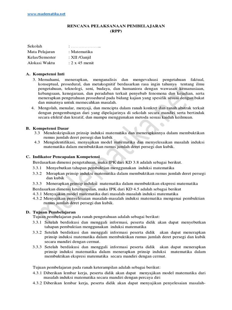 Rpp Induksi Matematika Pdf