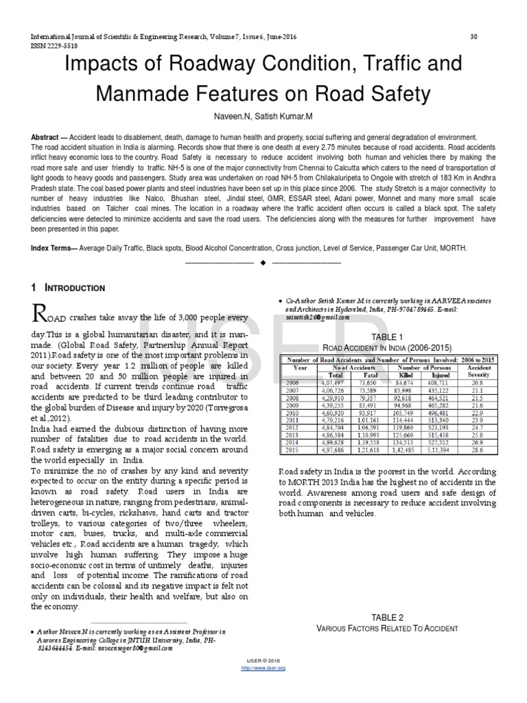 Impacts of Roadway Condition, Traffic and Manmade Features On Road ...
