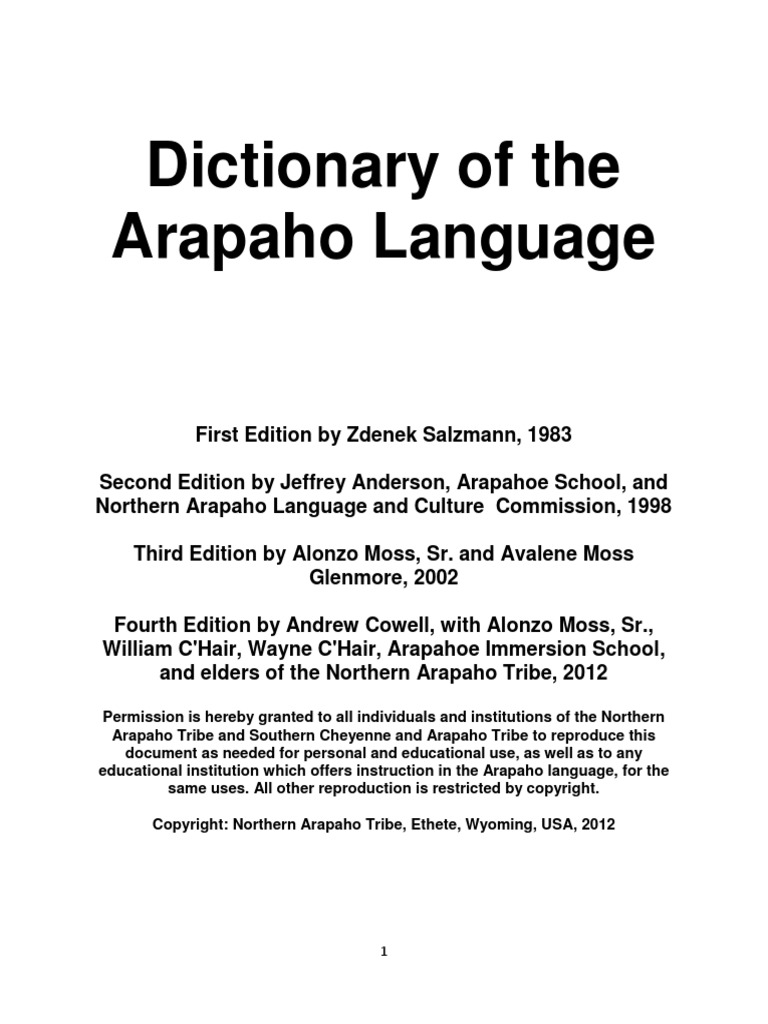 Arapaho Dictionary PDF Arapaho English Language