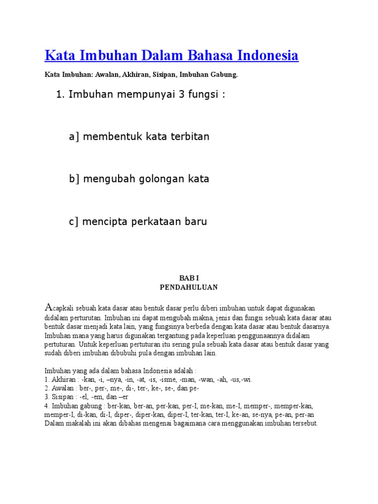 Kata Imbuhan Dalam Bahasa Indonesia