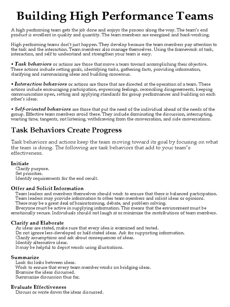 Building High Performance Teams | PDF | Conversation | Behavior
