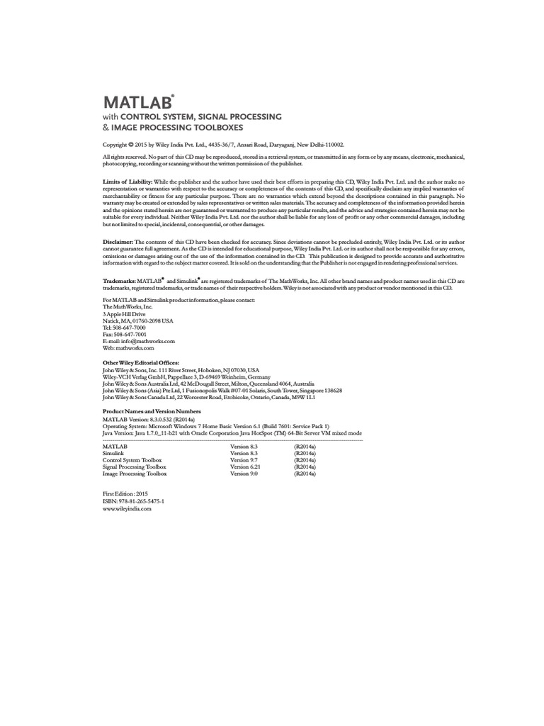 MATLAB With Control System, Signal Processing and Image Processing
