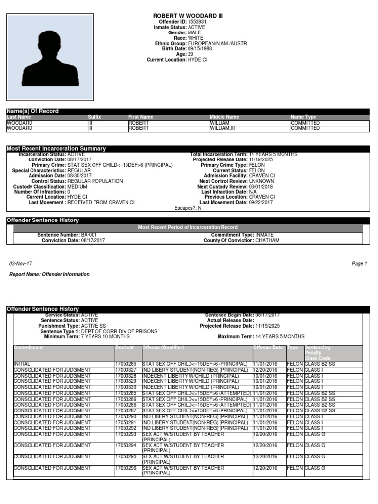 Robert W. Woodard III Incarceration Details | PDF | Felony | Prisoner