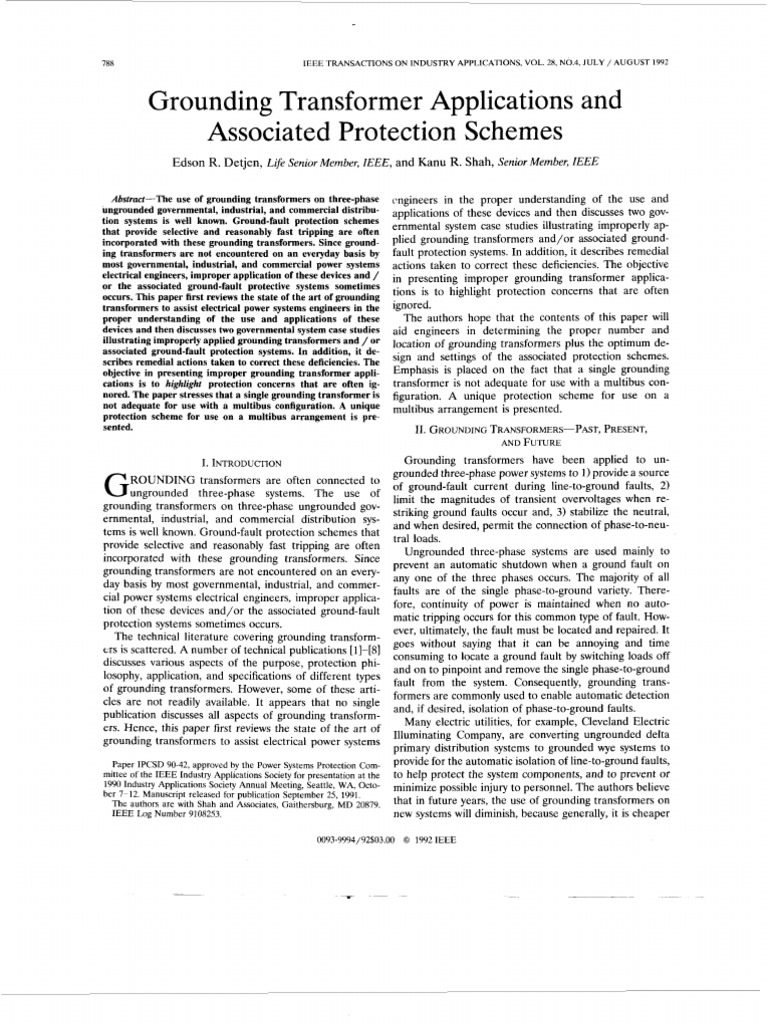 Grounding Transformer Applications and Protection | PDF