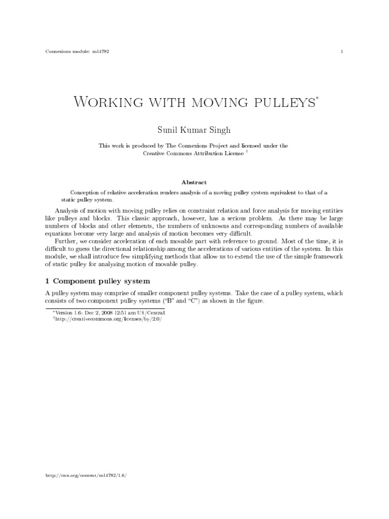 Working With Moving Pulleys | PDF | Acceleration | Force