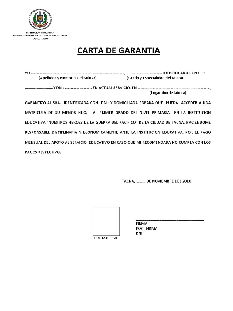 Carta de Garantia PDF