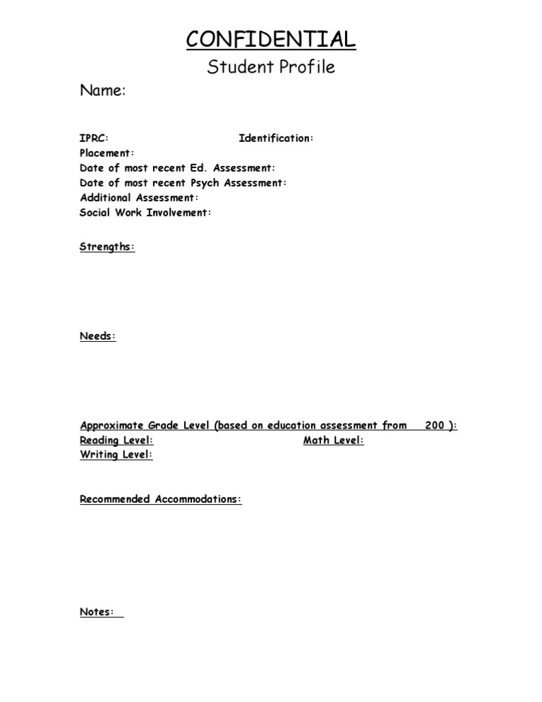 Student Profile Template To Write On Pedagogy Cognition