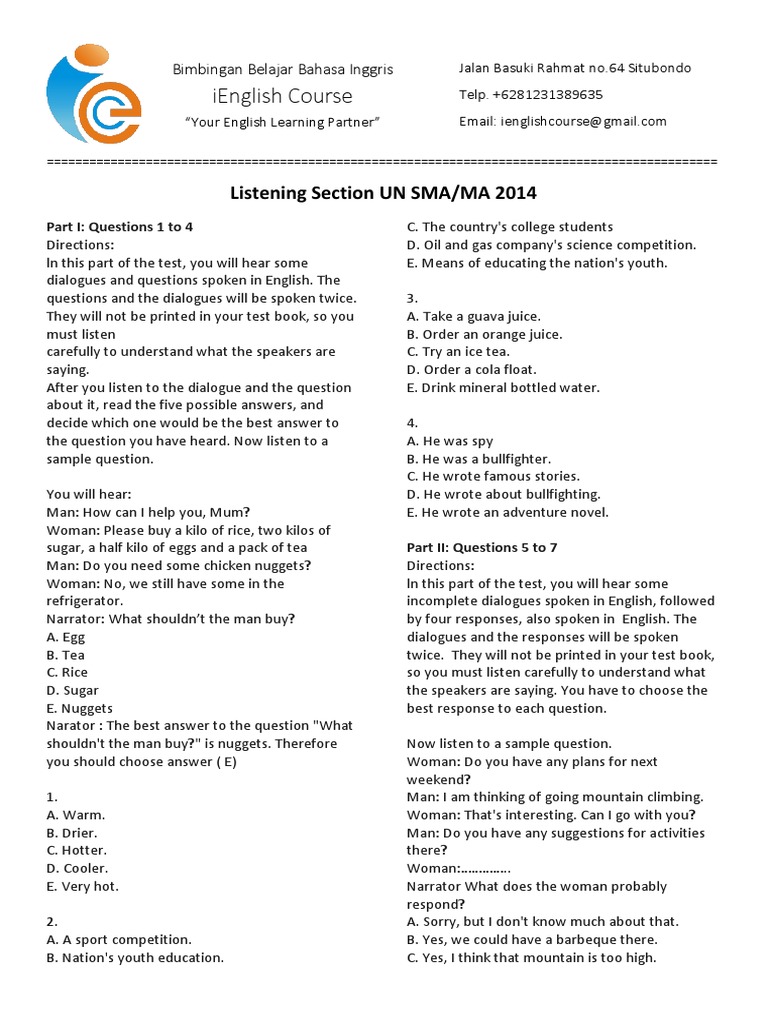 Listening Practice for UN SMA/MA 2014 | PDF | Language Arts & Discipline