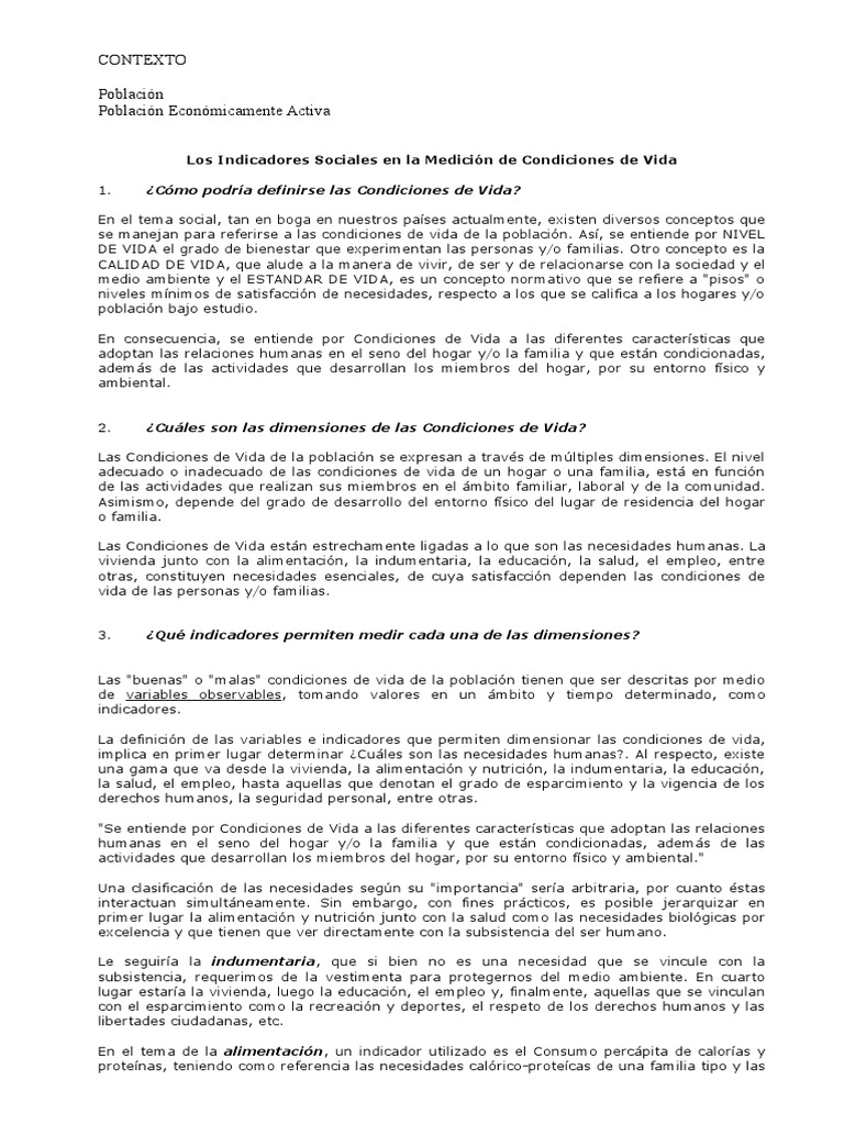 Condiciones de Vida | PDF | Subempleo | Población