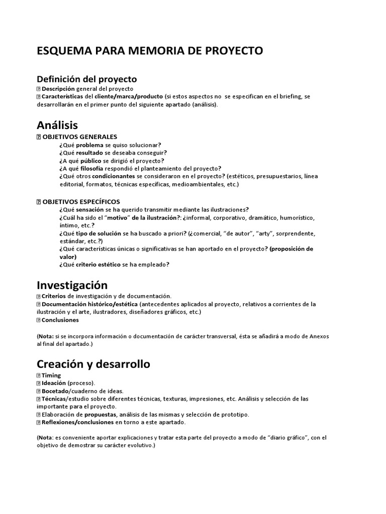 Esquema Para Memoria de Proyecto Ilustra | Diseño | Ciencia cognitiva