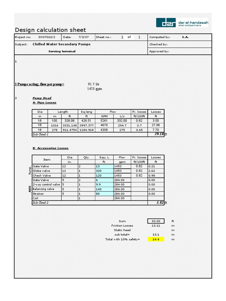 Chilled Water Pump Head Calculations | PDF | Valve | Pump