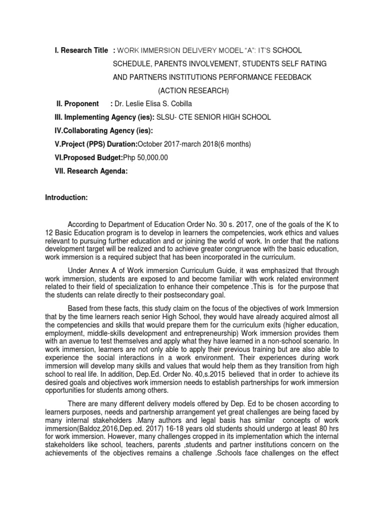 Work Immersion PDF Goal Curriculum