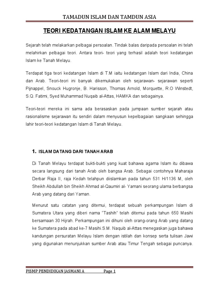 Teori Kedatangan Islam Ke Alam Melayu