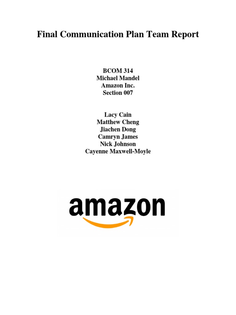 Correct Final Communication Plan Team Report - Bcom 314 | PDF | Amazon ...