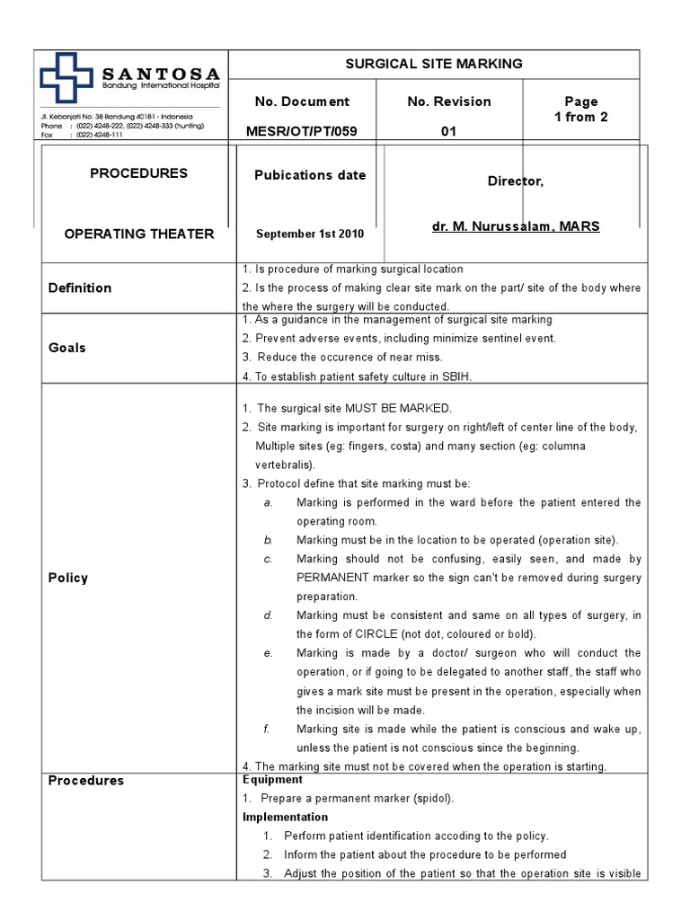Surgical Site Marking Procedures | PDF | Surgery | Patient