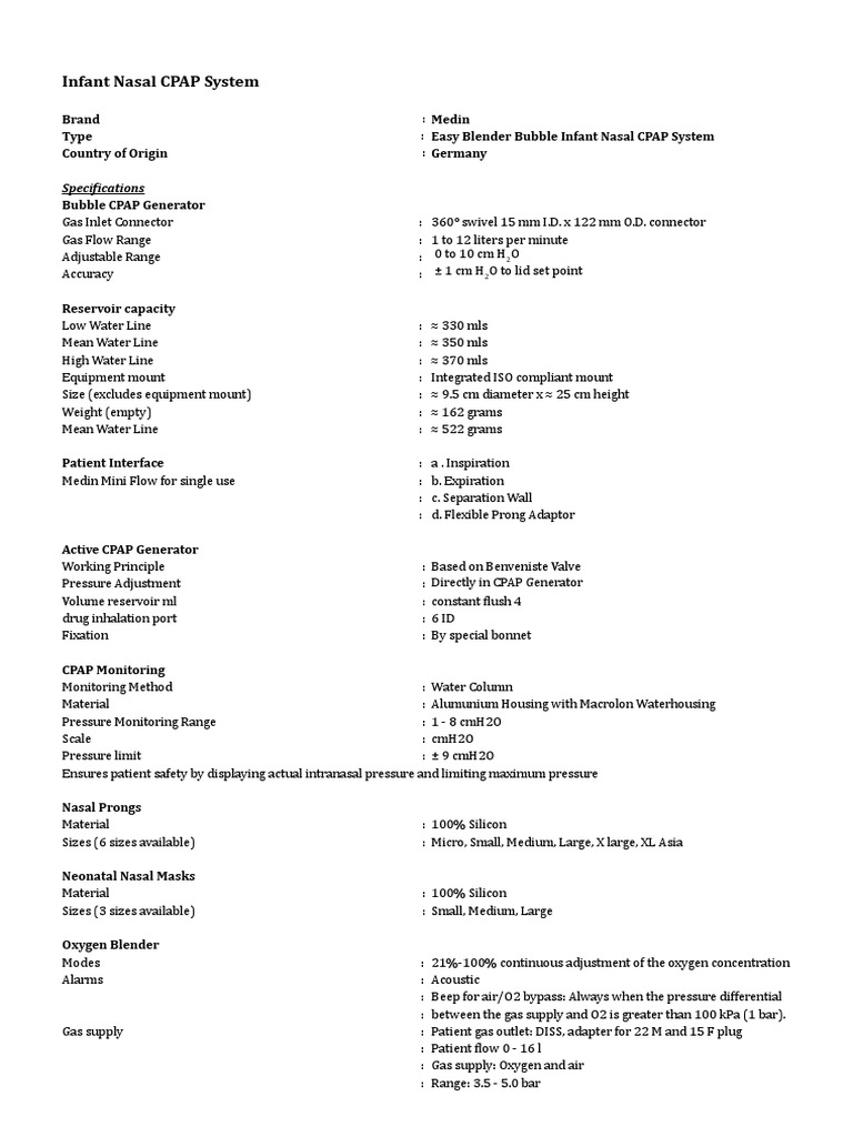 MEDIN Easy Blender Bubble Infant Nasal CPAP System With Compressor
