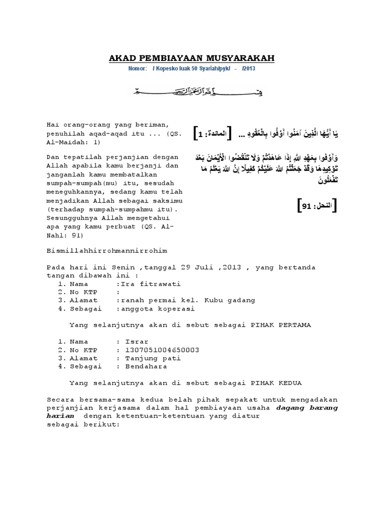 Akad Musyarakah Esco