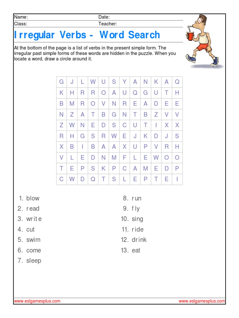 Irregular Verbs Wordsearch PDF