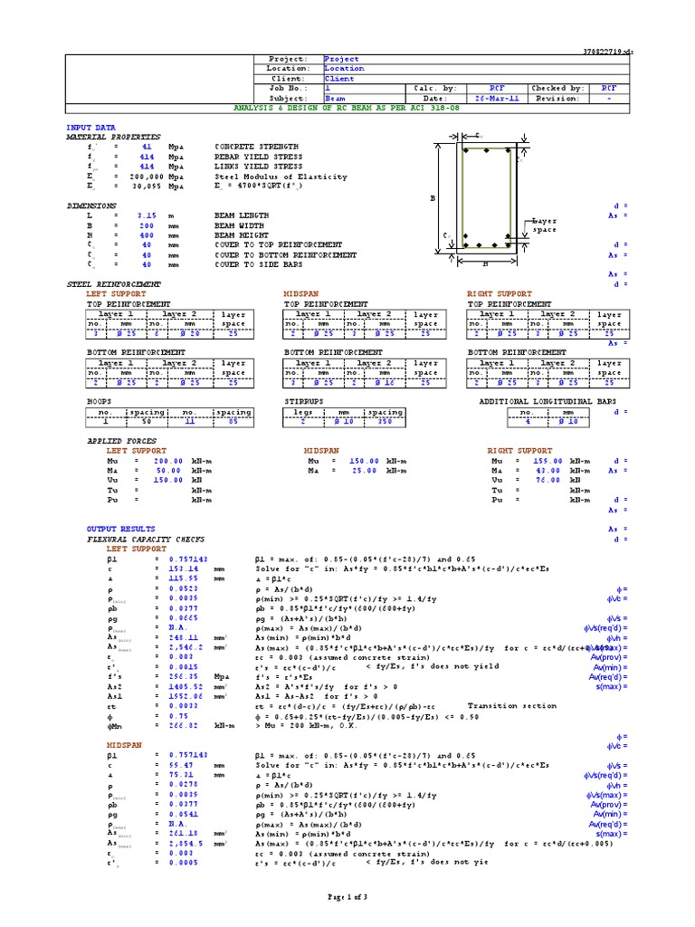 RC Beam Design per ACI 318-08 | PDF