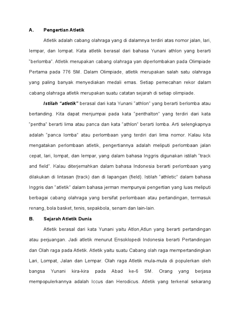 Materi Penjas Tentang Atletik