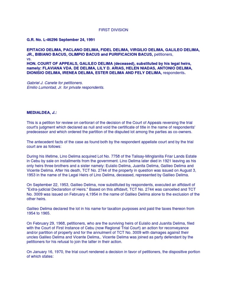 De Lima Vs CA PDF Statute Of Limitations Civil Law Law)