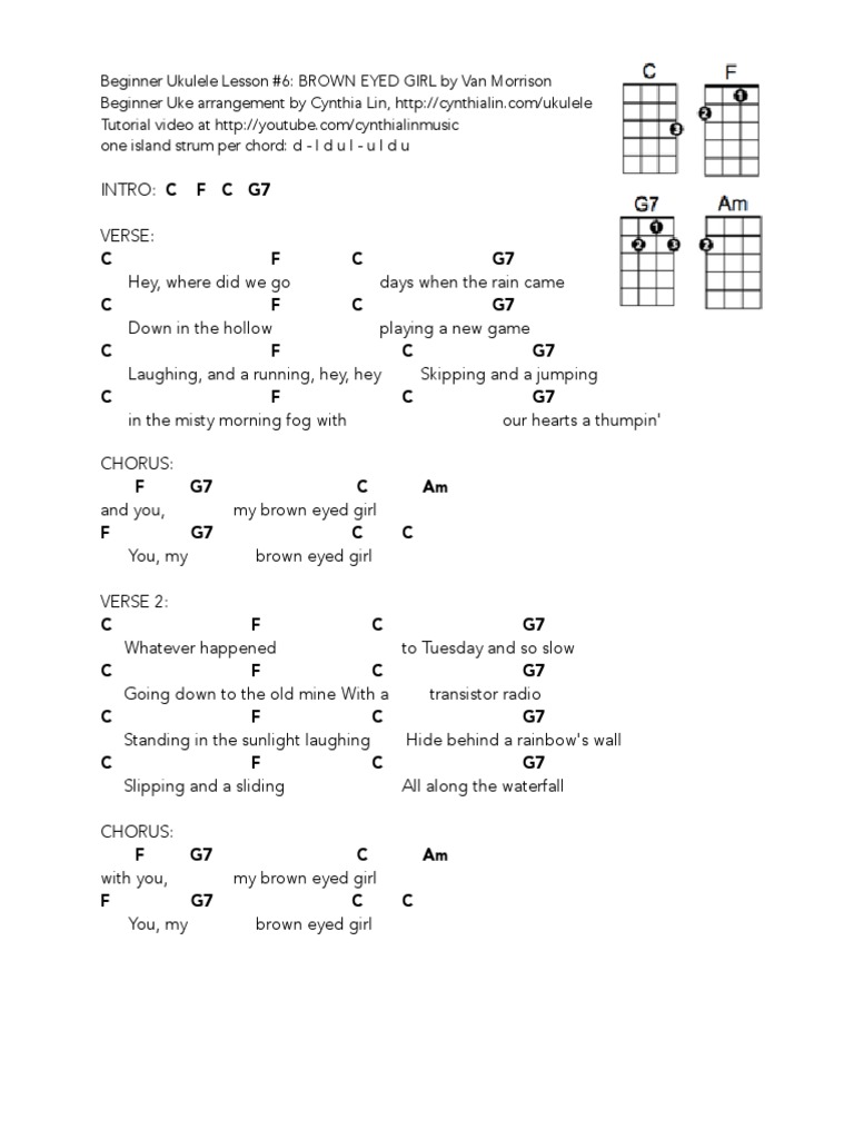 BROWN EYED GIRL Beginner Uke Chord Chart PDF PDF Song Structure