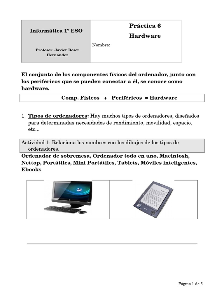 Tipos y Componentes del Hardware | PDF | Periférico | Hardware de la ...