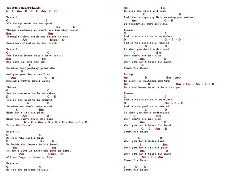 Trust His Heart Chords Song Structure Theology Don't keep it to yourself! trust his heart chords song structure