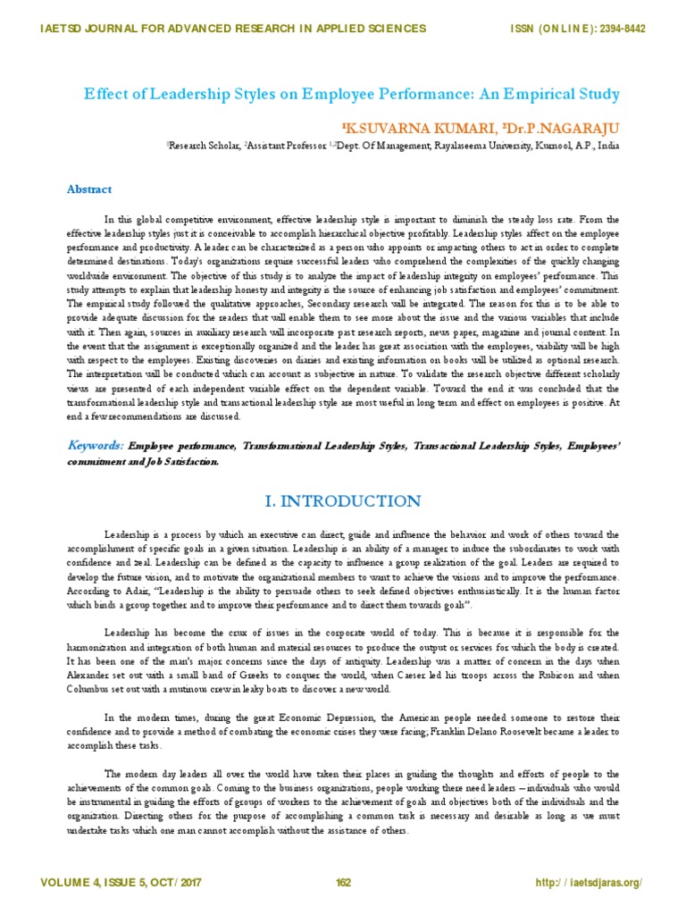 Leadership Styles Impact on Employee Performance | PDF ...