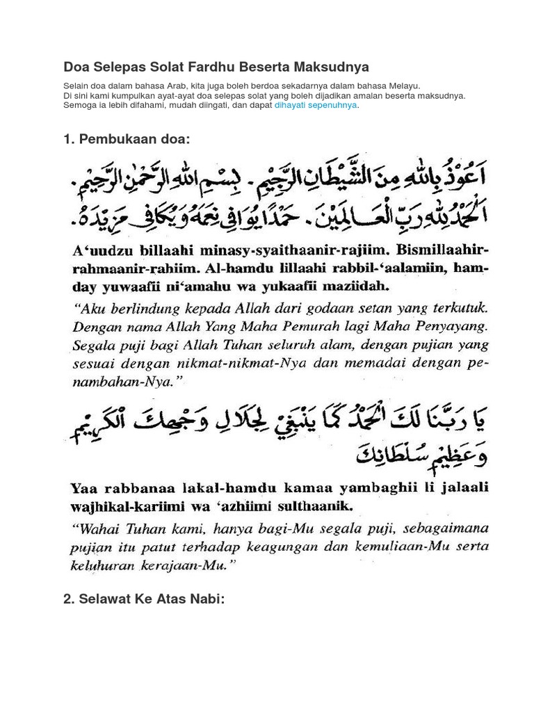 Doa Selepas Solat Fardhu Beserta Maksudnya Pdf
