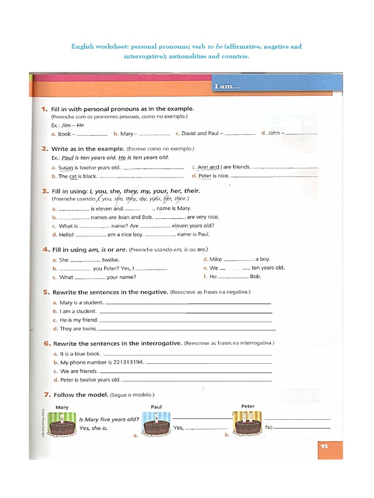 English Worksheet: Pronouns & Verb To Be | PDF | Language Arts & Discipline