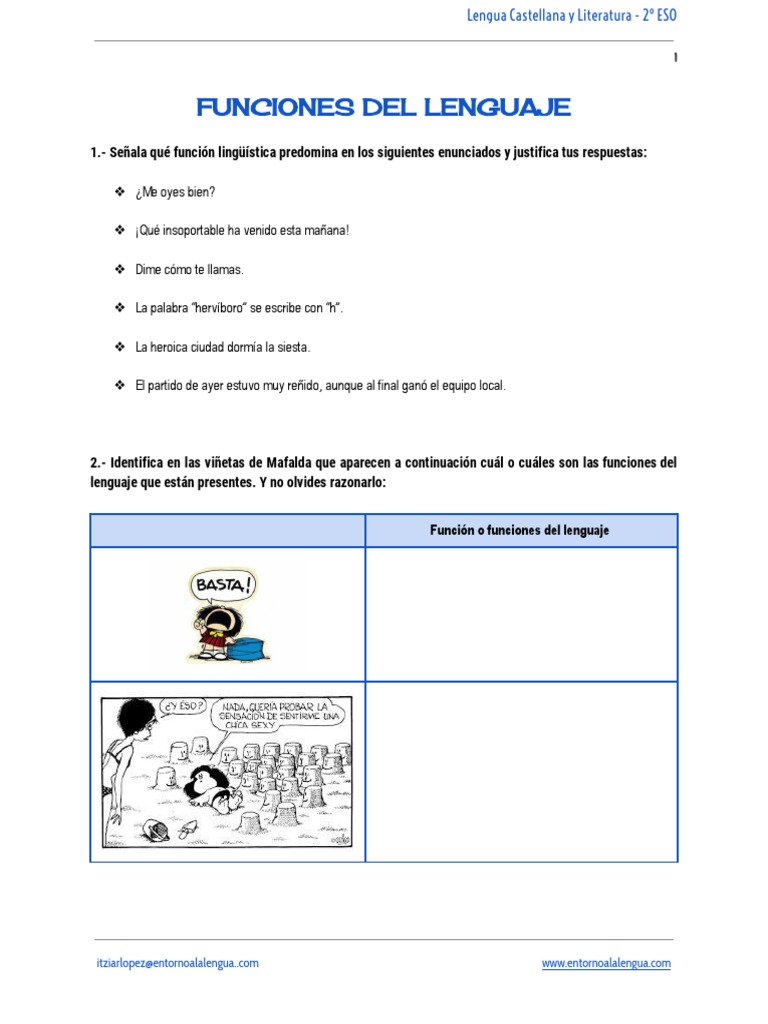 Ejercicios sobre funciones del lenguaje | PDF | Artes del Lenguaje y ...