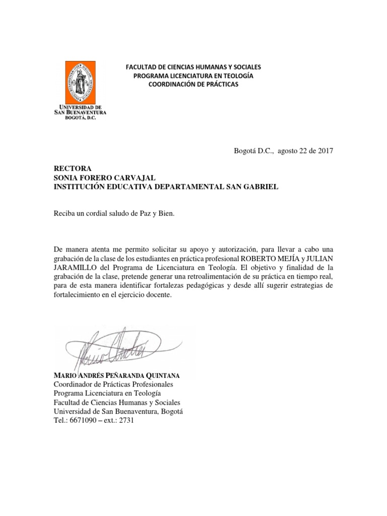 Carta Solicitud Permiso Grabación Para La Institución