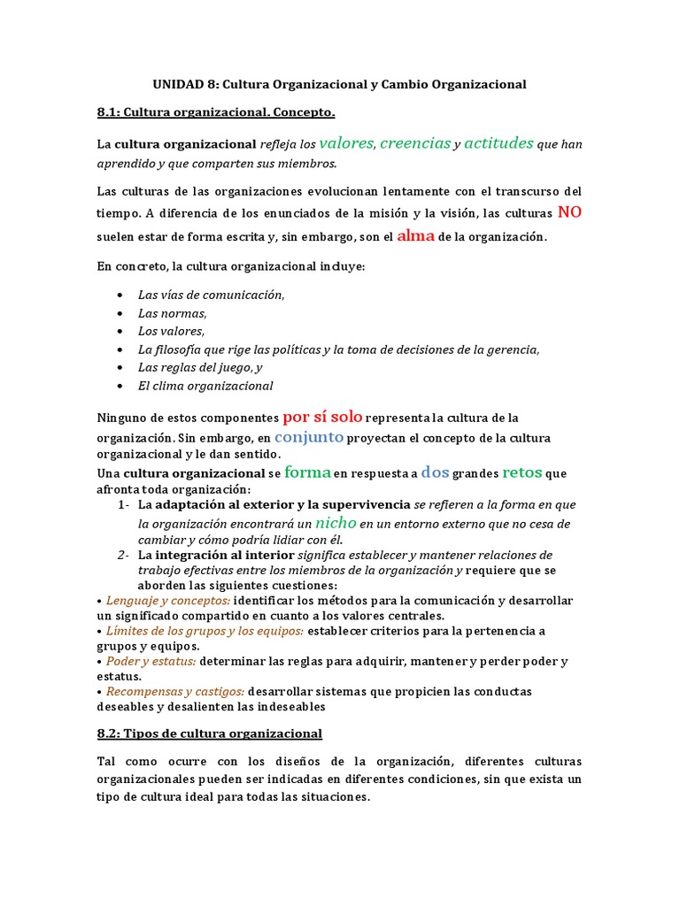 Cultura y Cambio Organizacional | PDF | Cultura organizacional ...