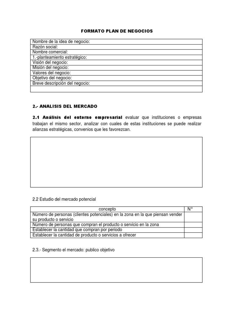 Formato Guia Plan de Negocio | PDF | Plan de negocios | Producto (Negocio)