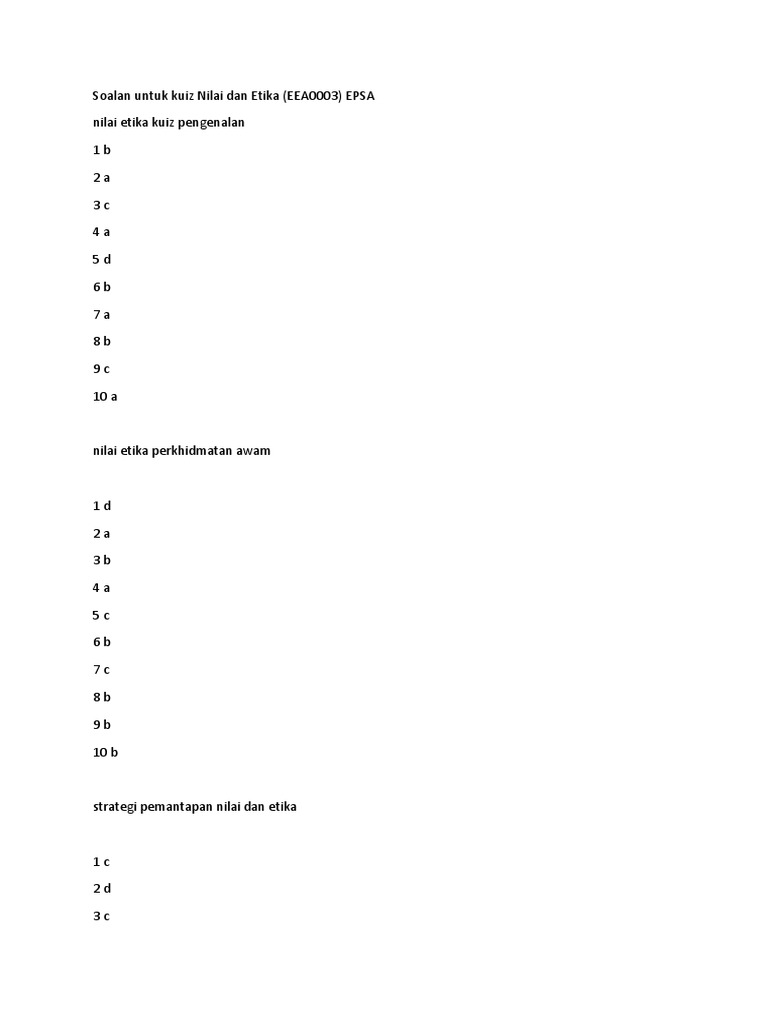 Soalan Untuk Kuiz Nilai Dan Etika Soalan Untuk Kuiz Nilai Dan Etika