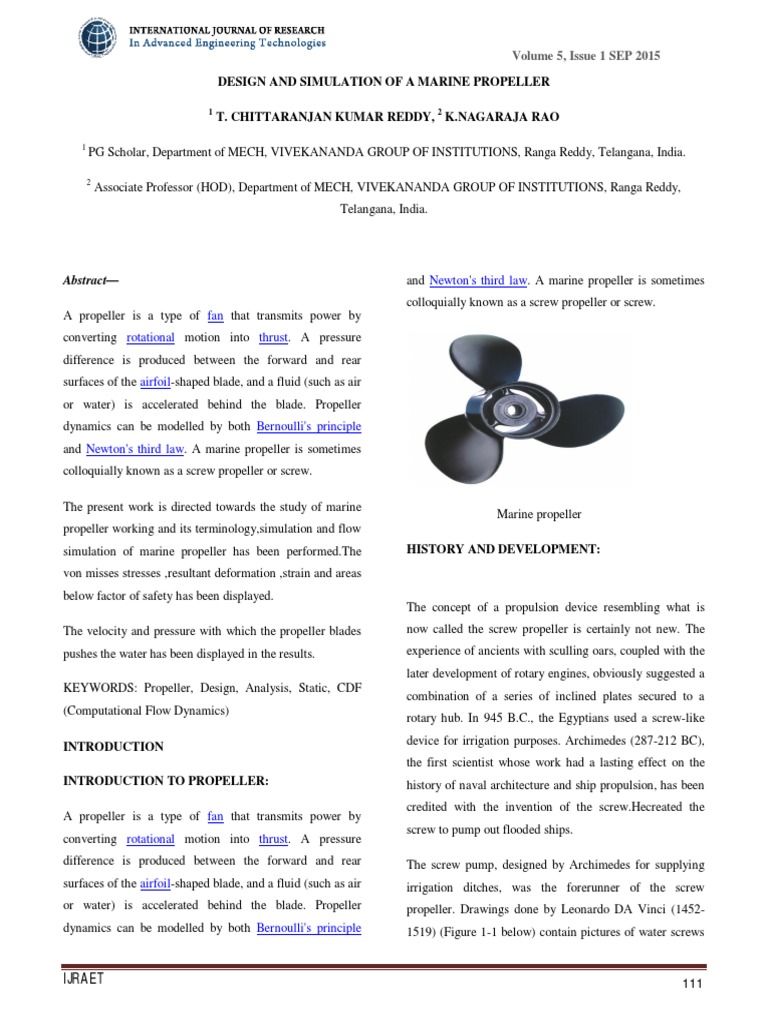 DESIGN AND SIMULATION OF A MARINE PROPELLER Propeller Fluid Dynamics
