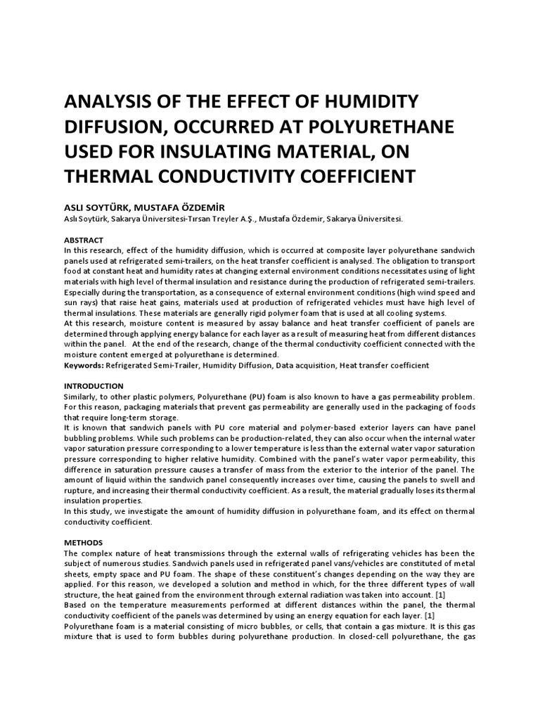 Analysis of The Effect of Humidity Diffusion, Occurred at Polyurethane