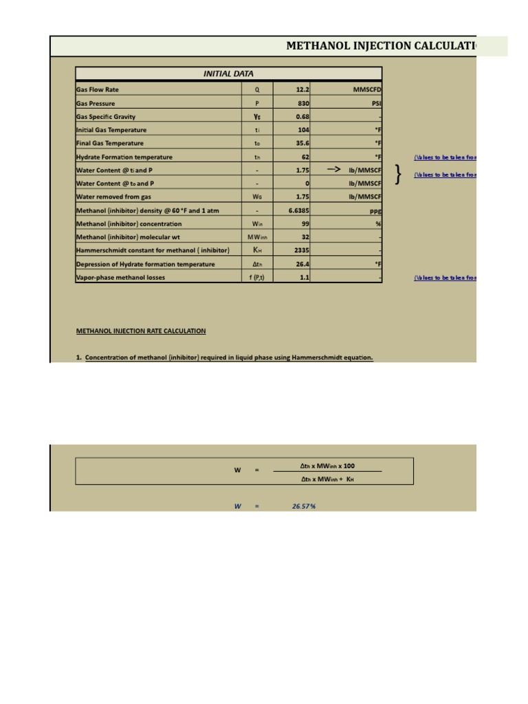 Methanol Injection Calculation | PDF | Methanol | Gases