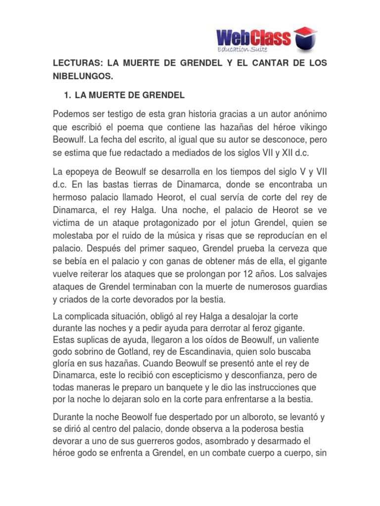 La muerte de Grendel en Beowulf | PDF | Beowulf | Agitación
