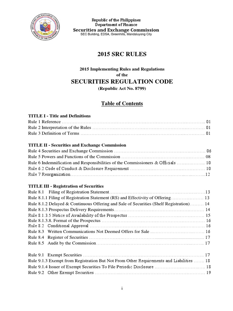 2015 SRC Implementing Rules Overview | PDF | Insider Trading ...