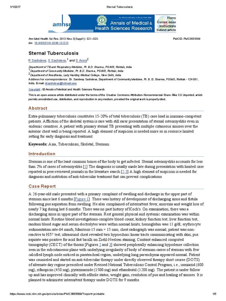 Sternal Tuberculosis | PDF | Tuberculosis | Health Sciences