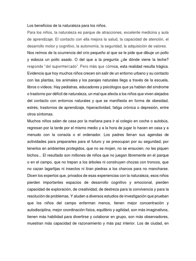 Los Beneficios de La Naturaleza para Los Niños | PDF | Educación ...