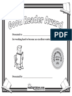 Presented To - For Working Hard To Become An Excellent Reader