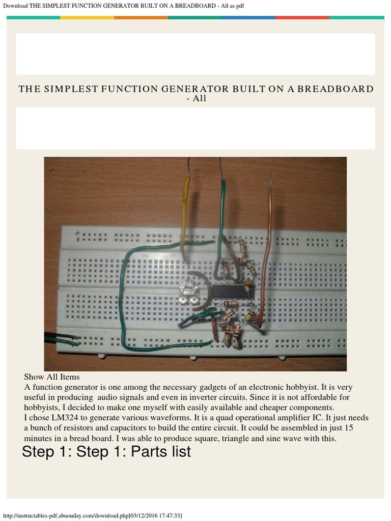 The Simplest Function Generator Built on a Breadboard All as PDF