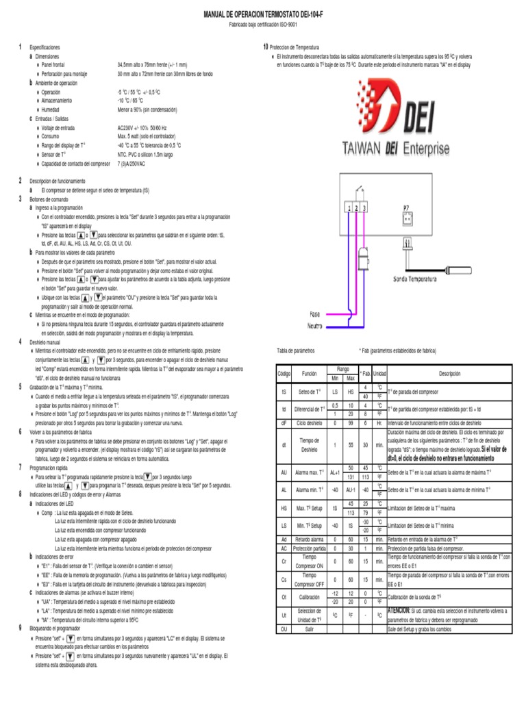 Termostato DEI104F 203200 PDF Naturaleza Science