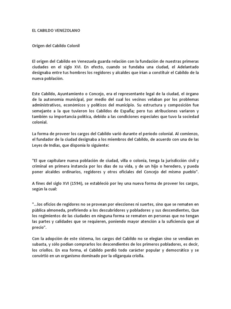 El Cabildo Venezolano Pdf Gobierno