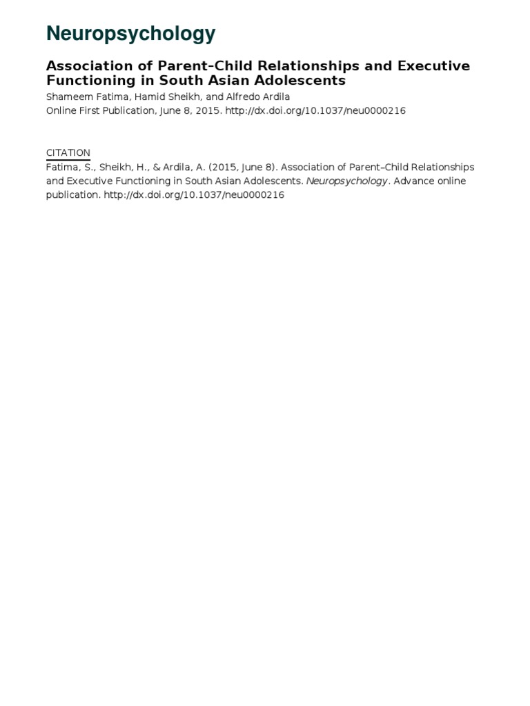 Association of Parent Child Relationships and Executive Functioning ...